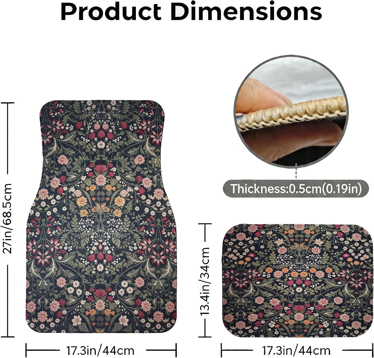 Vintage Persian Car Floor Mats Universal Cream Floral Set
