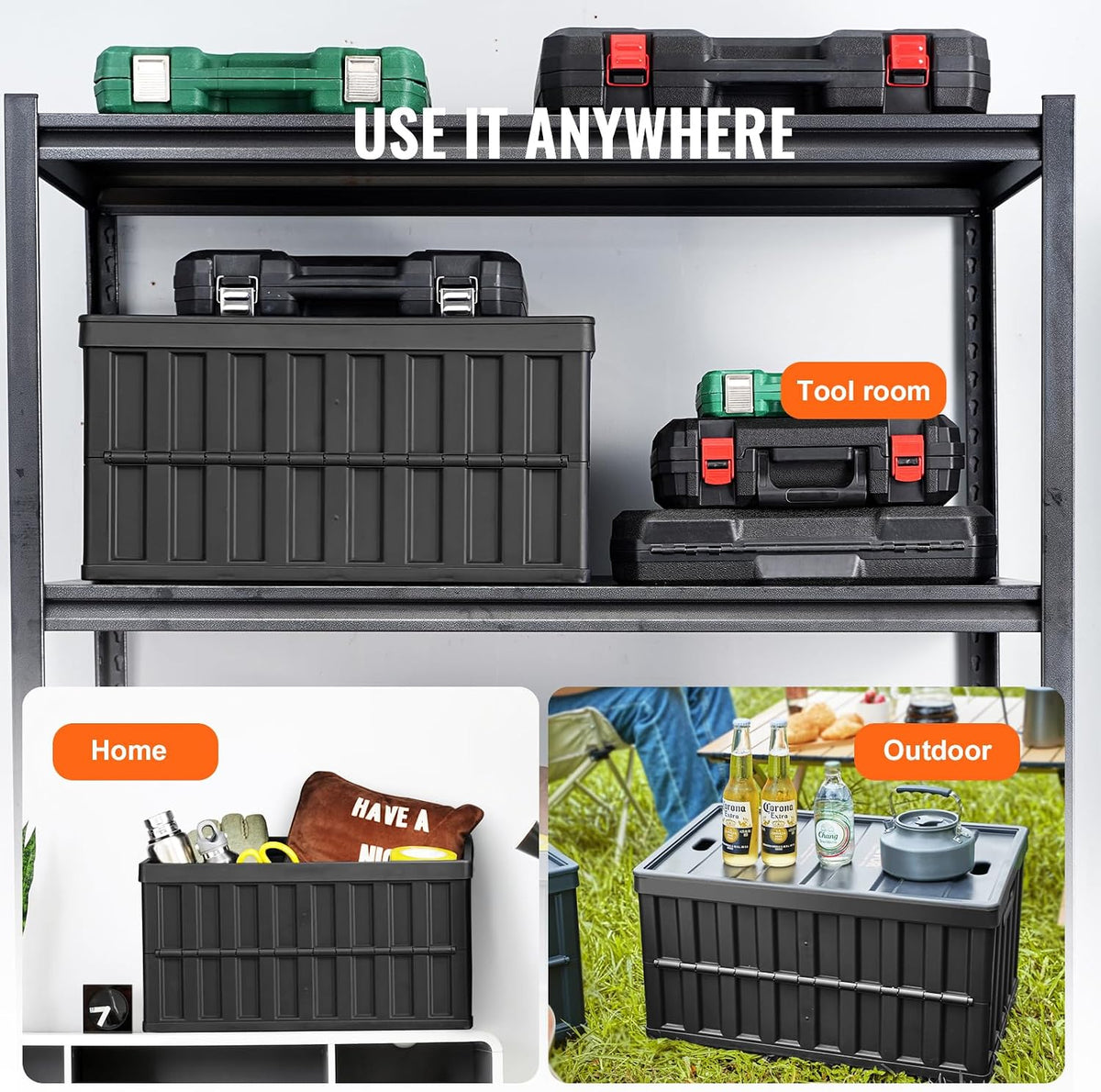 VEVOR 65L Collapsible Storage Bins with Lids 3 Packs, Stackable Crates