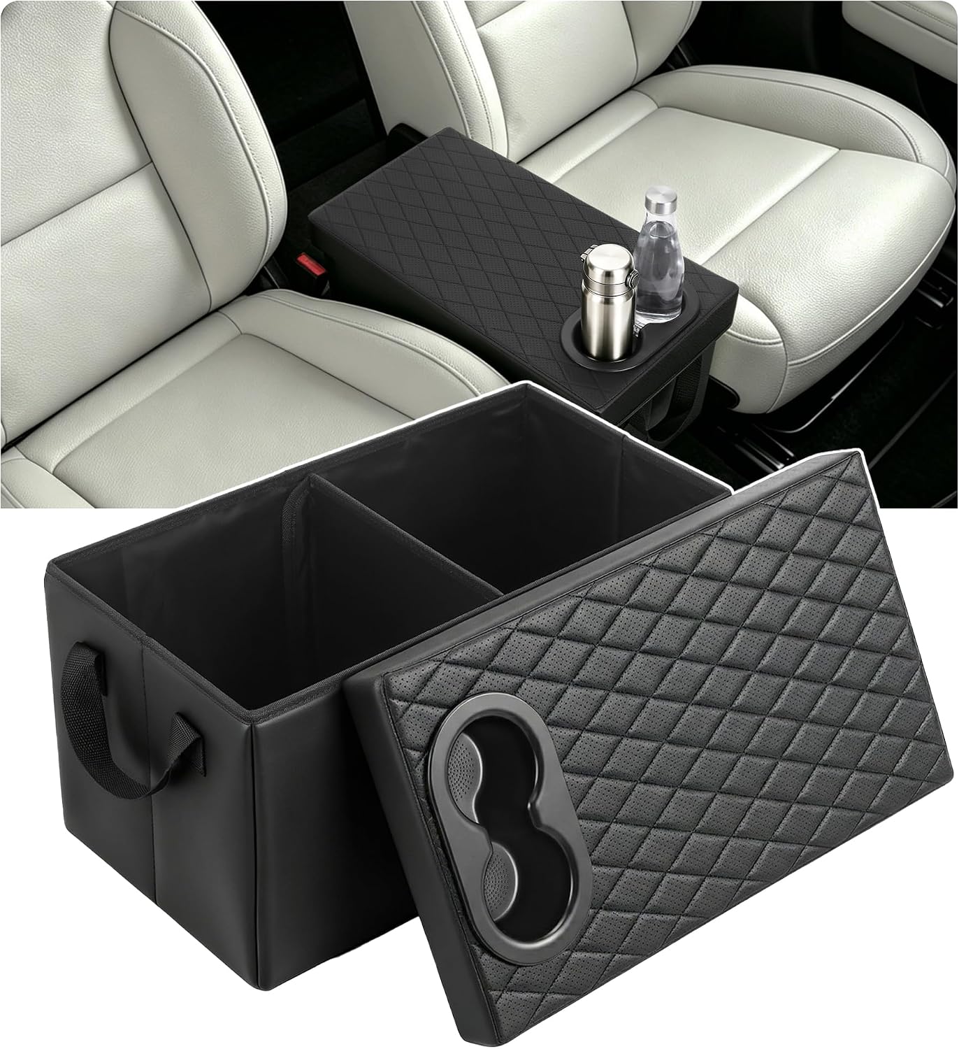 Car Seat Organizer For 2020-2025 Ford Explorer ST/XLT 6 Seater, Car Seat Aisle Storage Box with Cup Holders For 2017-2026 Chrysler Pacifia, Foldable Backseat Console Bin
