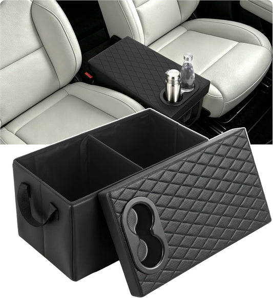 Car Seat Organizer For 2020-2025 Ford Explorer ST/XLT 6 Seater, Car Seat Aisle Storage Box with Cup Holders For 2017-2026 Chrysler Pacifia, Foldable Backseat Console Bin