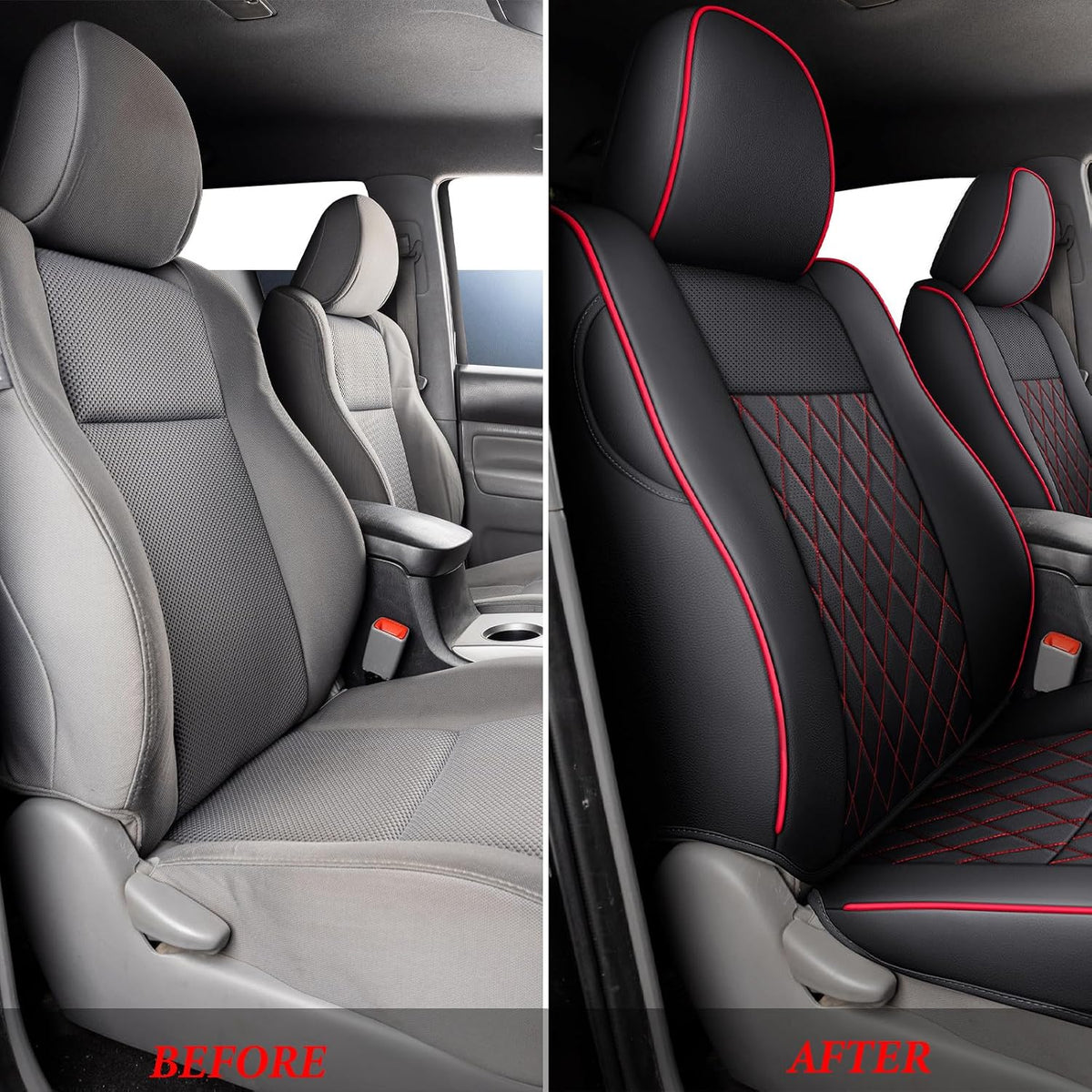 Coverado Tacoma Seat Covers, Car Seat Covers Front Seats, Leather Seat Covers for Cars Car Seat Protector Cushion Tacoma Accessories Custom Fit 2005-2023 Toyota Tacoma Double/Crew Cab(Red)