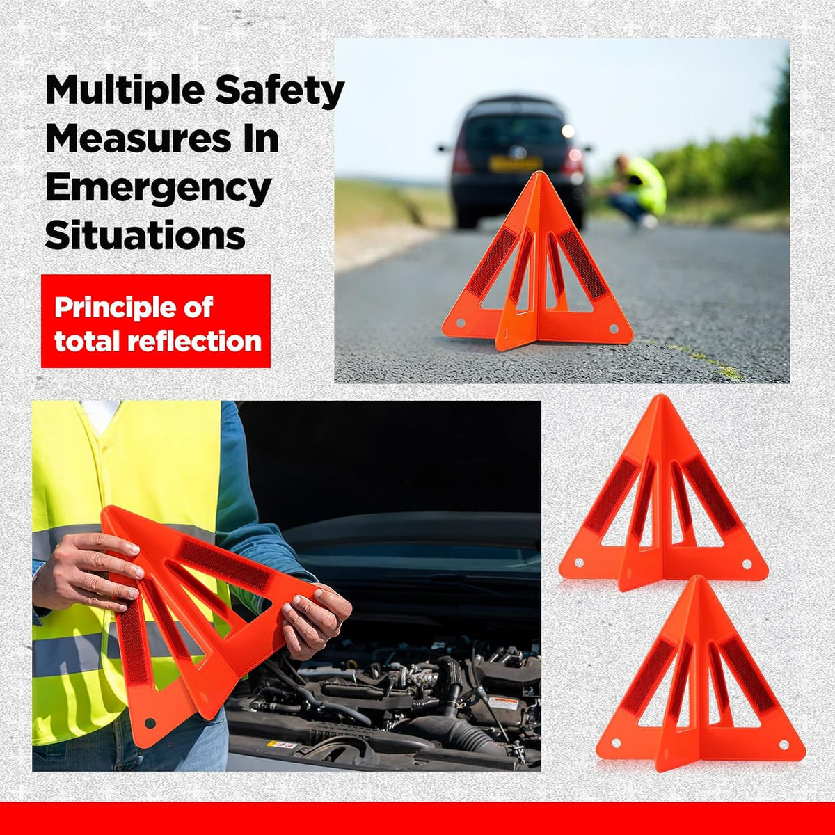 Relaxweex 8 Pcs Emergency Reflective Triangles Sign Foldable Warning Safety Triangles for Vehicle Kit Portable Reflector Roadside Tools Suitable for Cars Trucks Breakdown
