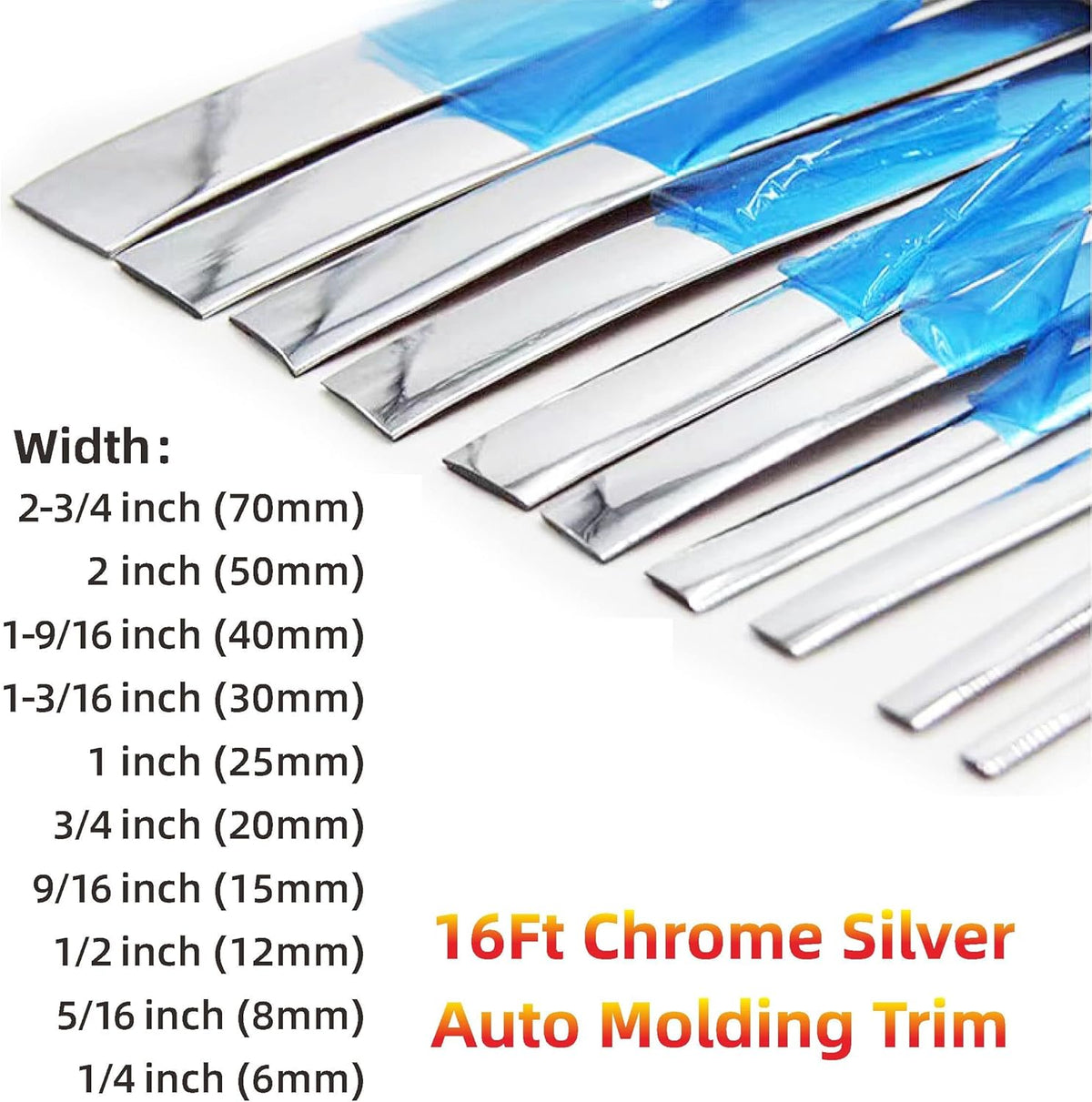 16Ft Chrome Silver Automotive Car Exterior and Interior Molding Trim Universal Bumper Window Door Body Side Decorative Strip Scratch-Proof (3/4 inch (20mm))