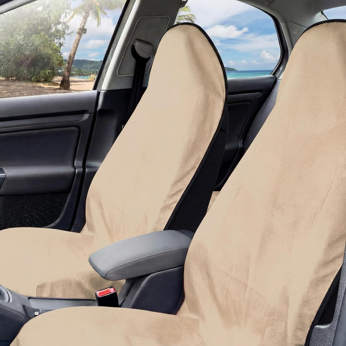 2 Pack Car Seat Towel Covers for Gym, Front Seats, Beige