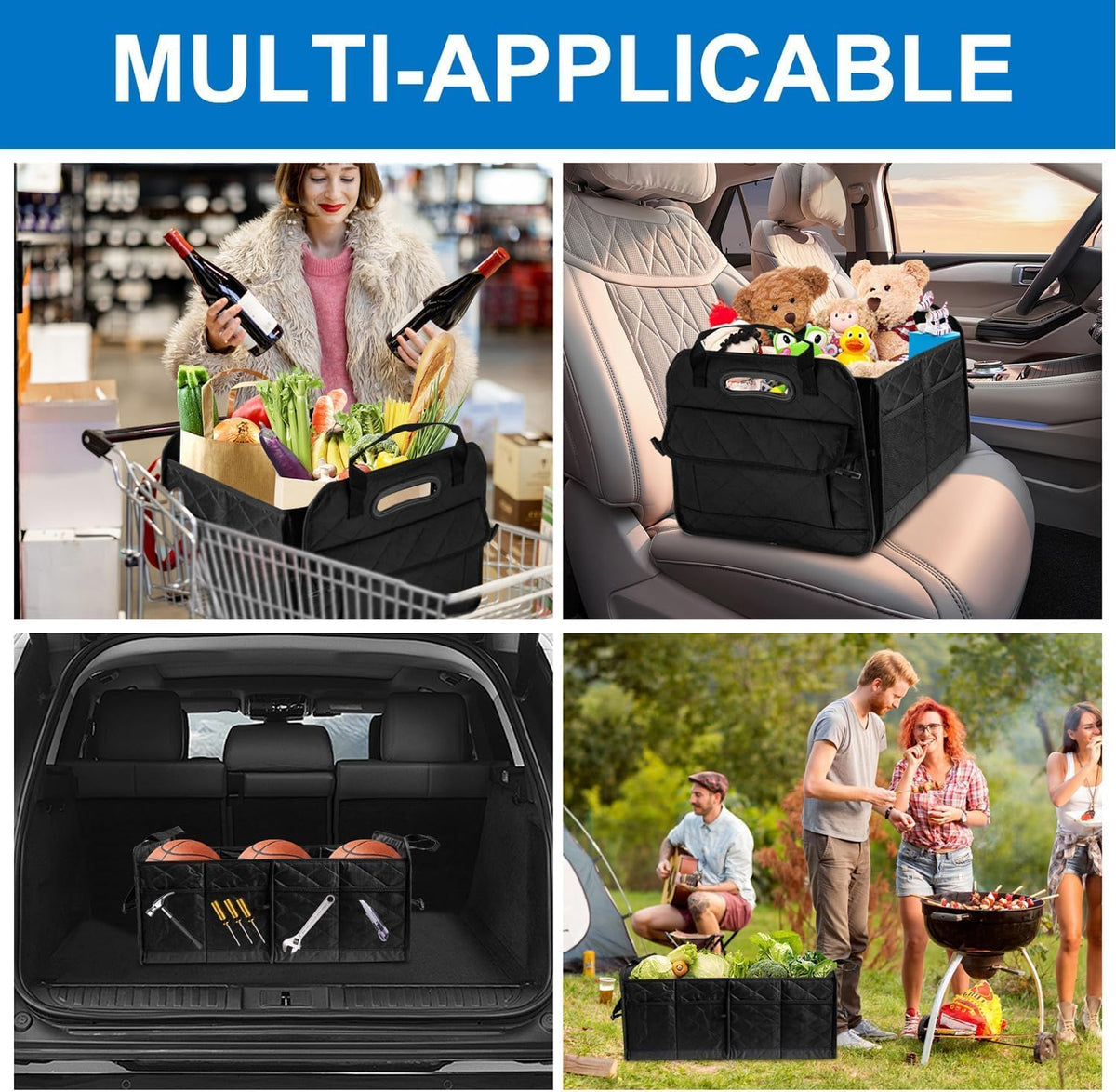 AOPHY Car Trunk Organizer, 75L Large Capacity Waterproof Auto Storage with Non-Slip Bottom Strips, Collapsible Cargo Organizer for Suv, Truck, Sedan, Portable Car Accessories for Women Men(Black)