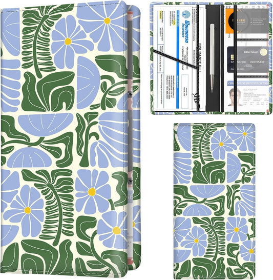 Car Registration and Insurance Holder with Magnetic Shut, Cute Vehicle Glove Box Car Organizer, Premium Interior Car Accessories for Women Men Blue Green Flower Leaf