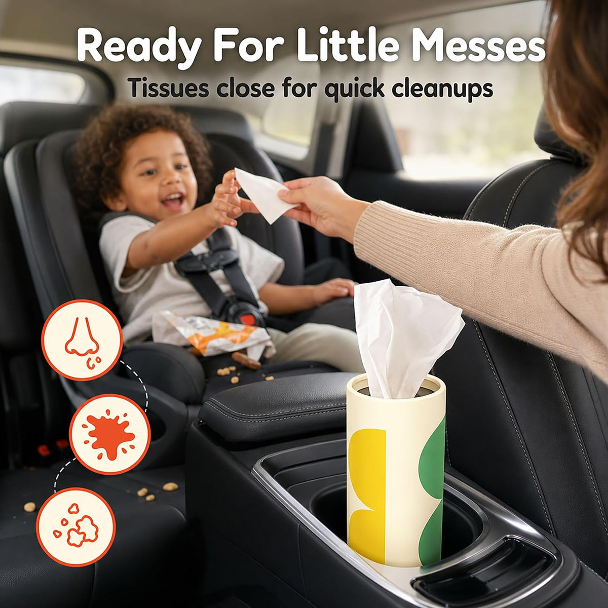 Car Tissues for Cup Holder - 240 Count, 4 Pack, Refillable, 3-Ply