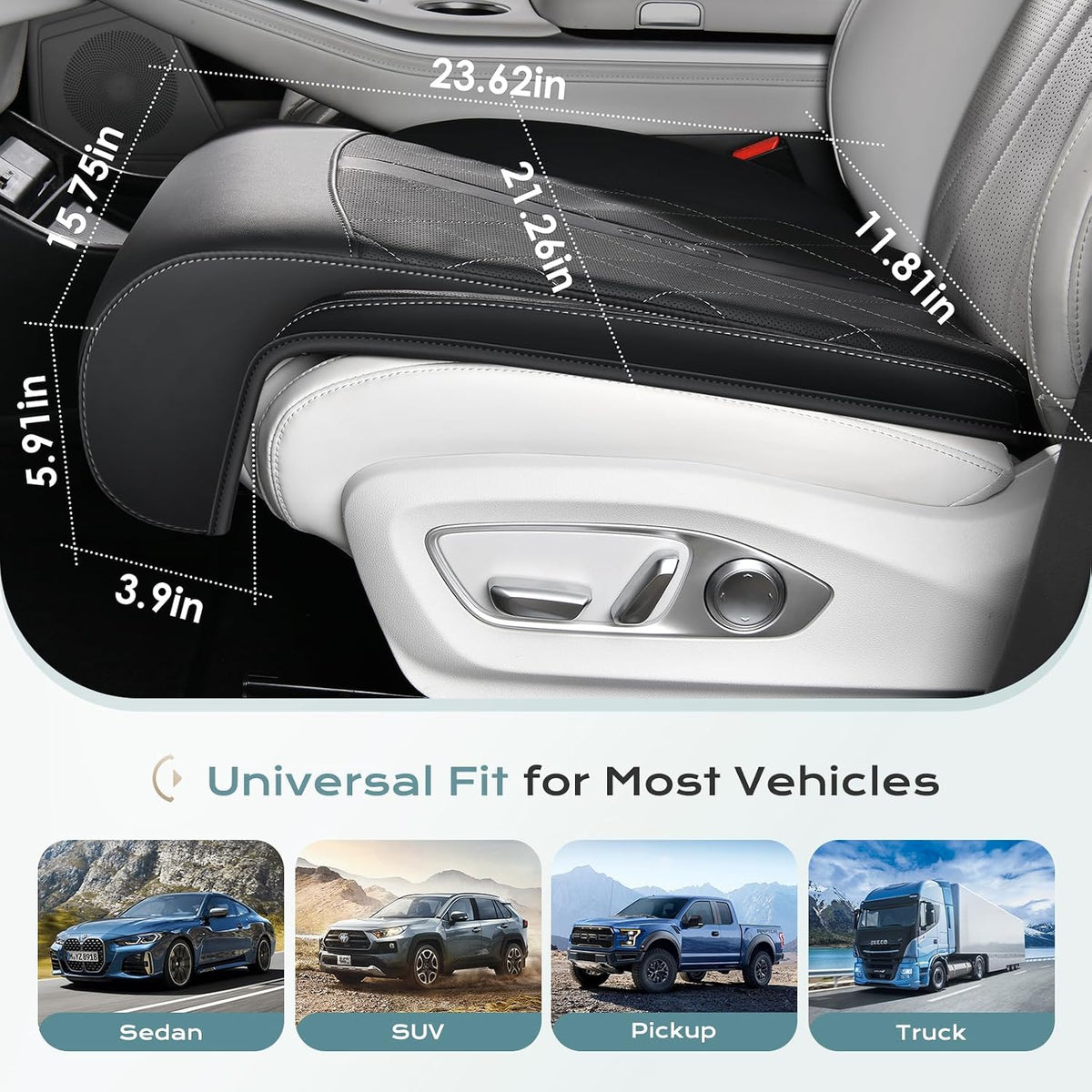 Coverado Car Seat Extender Leg Support Cushion, Leg Rest Cushion for Driver Seat, Universal Car Seat Leg Support, Leather Car Seat Cushion, Waterproof Leg Extension Pad for Long Driving (Update,Black)