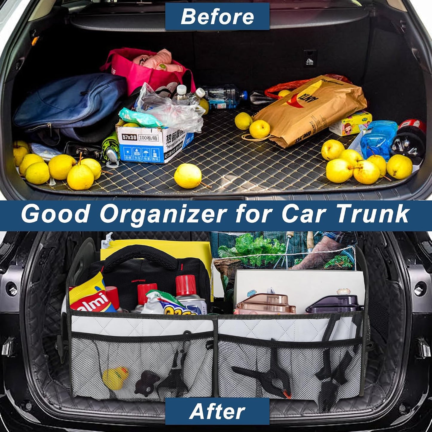 Deosk Car Trunk Organizer for SUV, Car Organizers and Storage with Reinforced Handles, Car Accessories for Women/Men 70L Waterproof Polyester Trunk Organizer(Large, Beige)