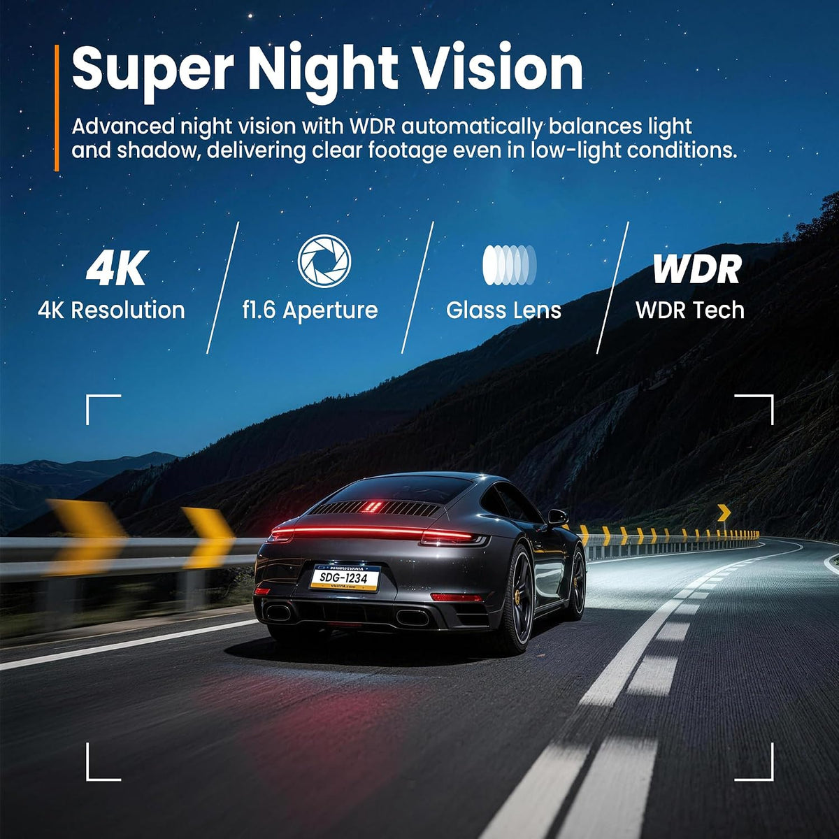 4K Dash Cam Front with Built-in WiFi, Dash Camera for Cars, 32GB Card Included, Super Night Vision Dash Camera, Loop Recording Car Camera, G-Sensor, 24H Parking Monitor, Supports Up to 256GB