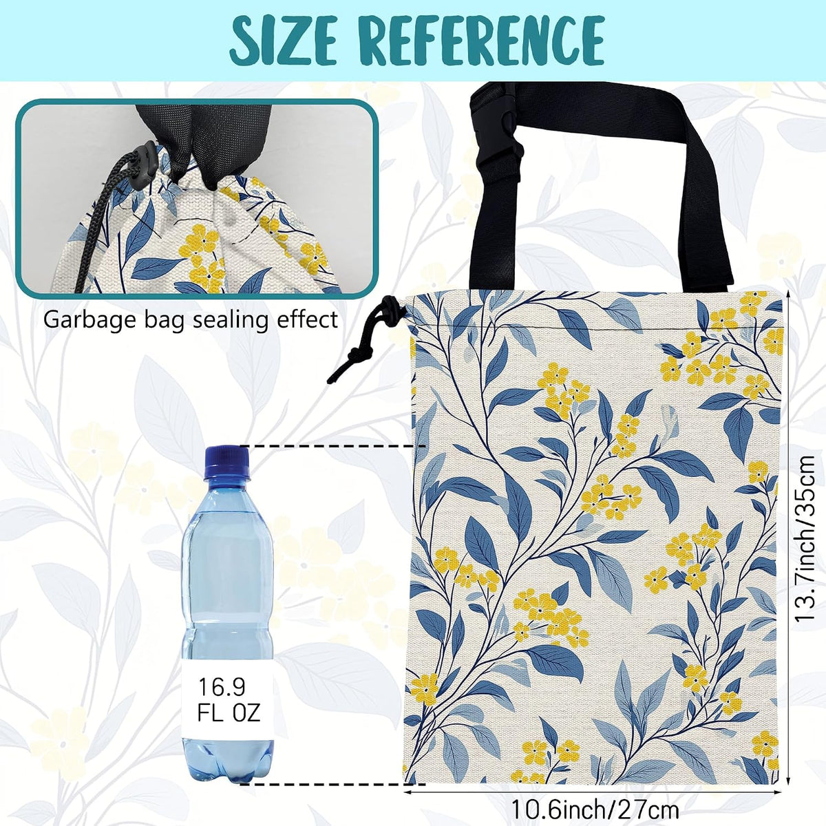 Car Trash Bag Fall Yellow Berries and Leaves Leak-Proof Car Garbage Bag with Drawstring Foldable Canvas Trash Bin with Adjustable Buckle for Car Accessories, Travelling, Camping