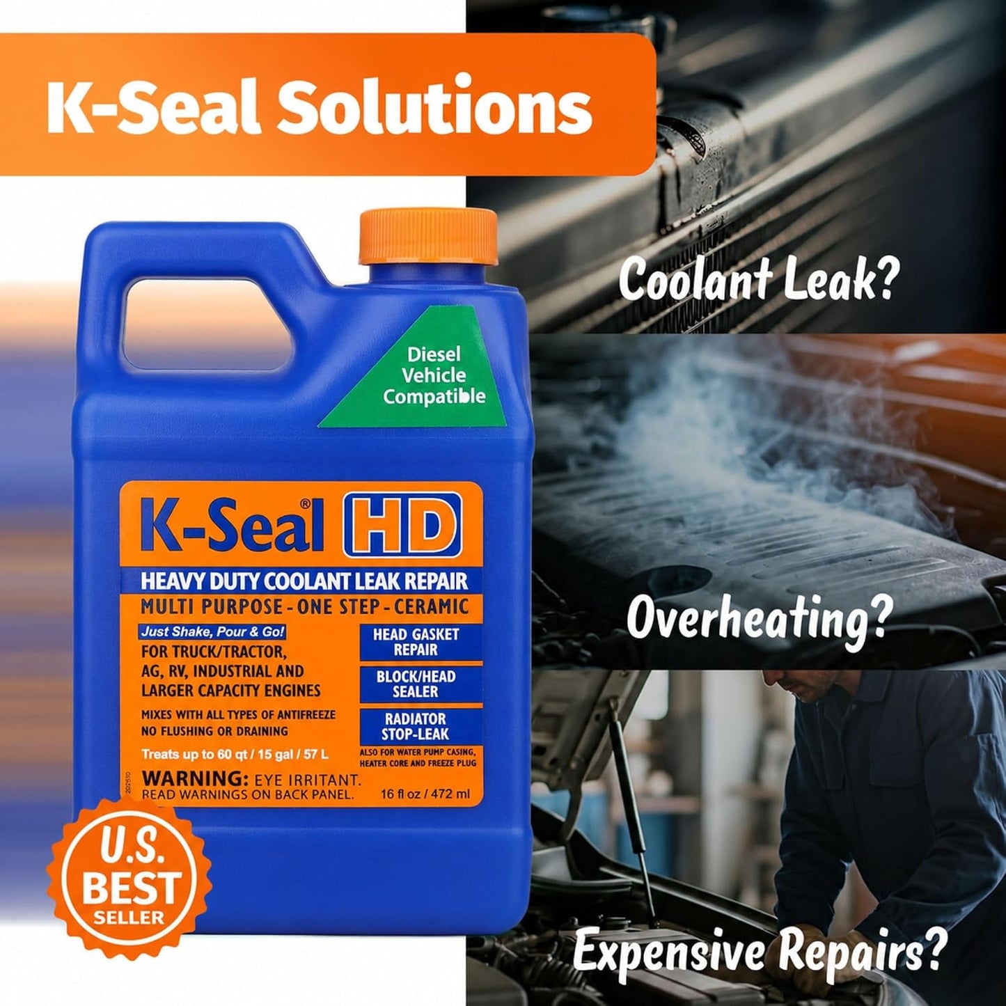 K-Seal ST5516 Heavy-Duty Multi-Purpose One Step Coolant Leak Repair, 16 oz, Pour and Go, Mixes with All Antifreeze, No Flushing Required