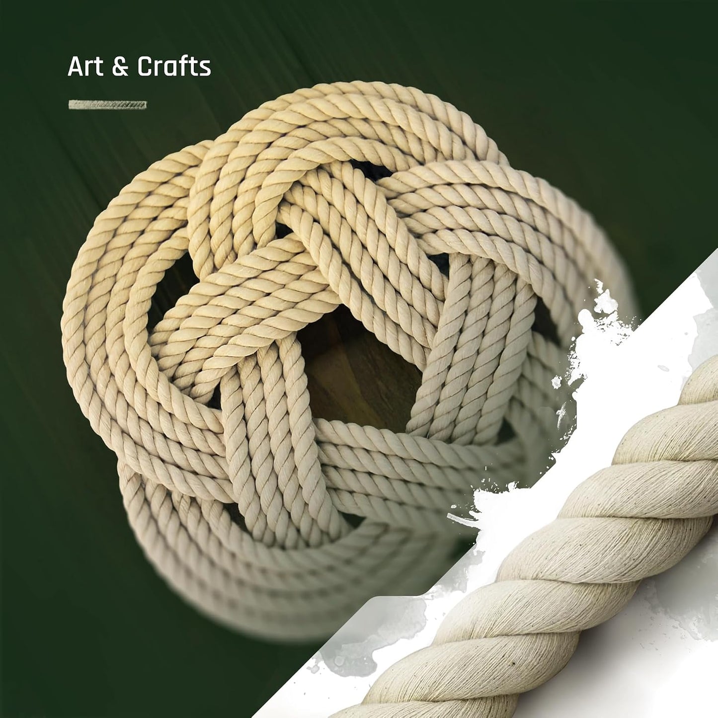 Pelican Rope 100% Cotton Twisted Rope, Natural Macrame Cord for Crafts, Pet Toys, Safe for Animals, DIY, Gardening,Indoor/Outdoor, Soft, Durable, Low-Stretch, 3/8" x 25ft
