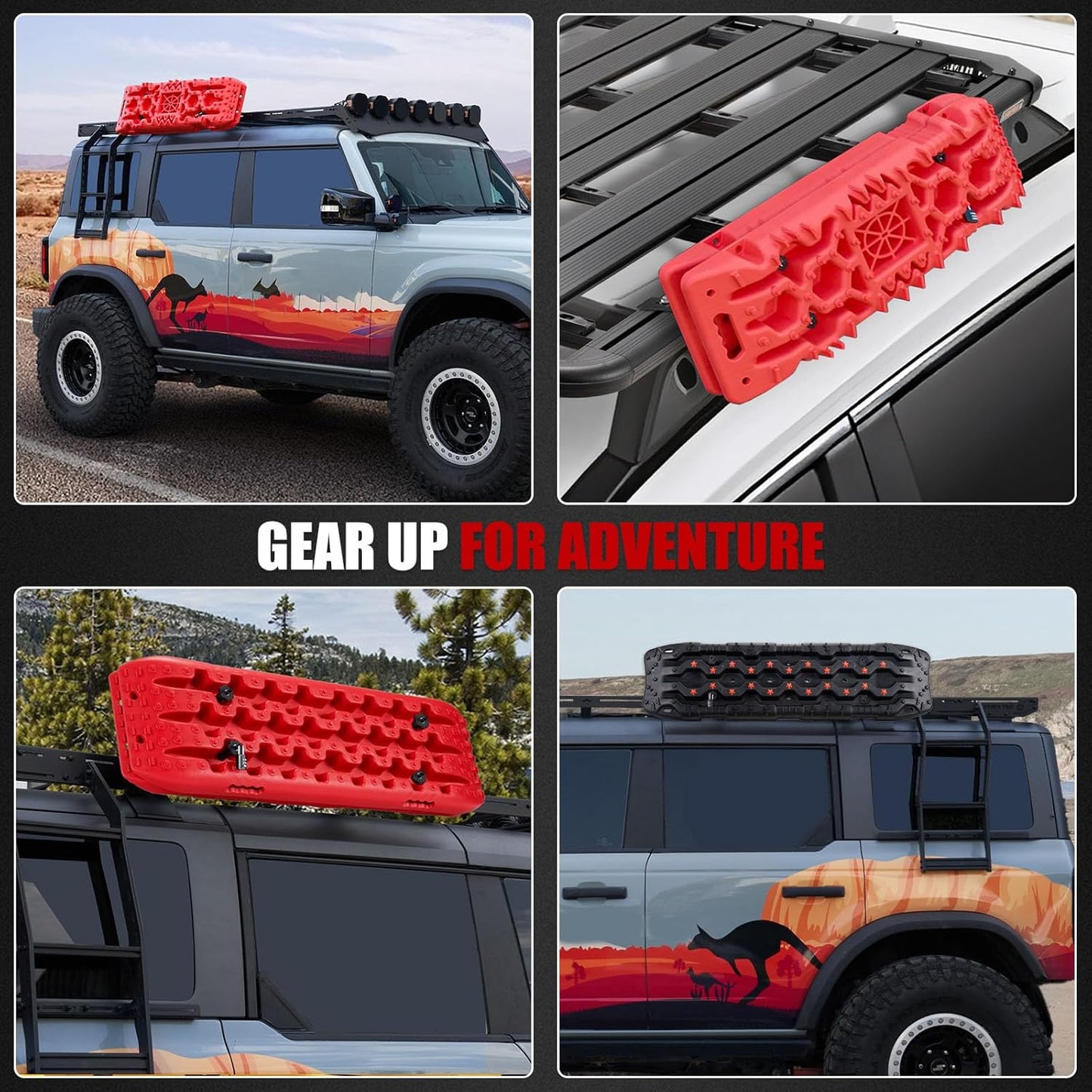 FieryRed Recovery Track Board Mounting Kit, Universal Traction Boards Mount Bracket, Side Mount for Roof Platform Rack with Lock for Overland Vehicle Roof Platform