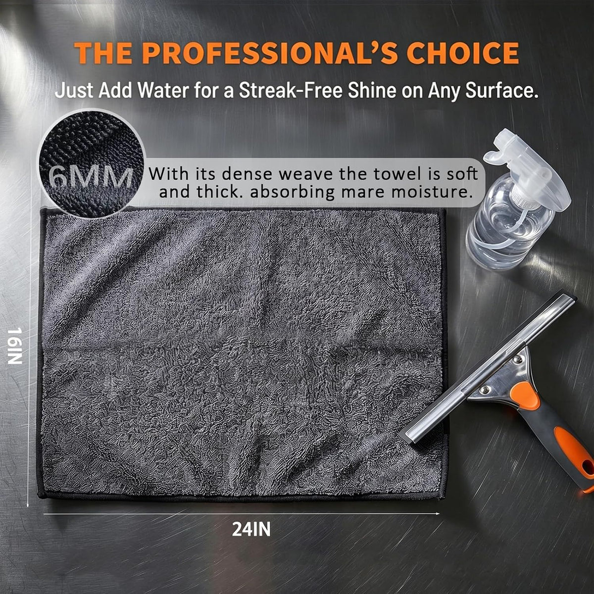 Cleaning Towels, Suitable for Home Kitchens, Bathrooms, Mirrors, and Car Detailing, Grey, 2 Pack, 24 x 16 Inch