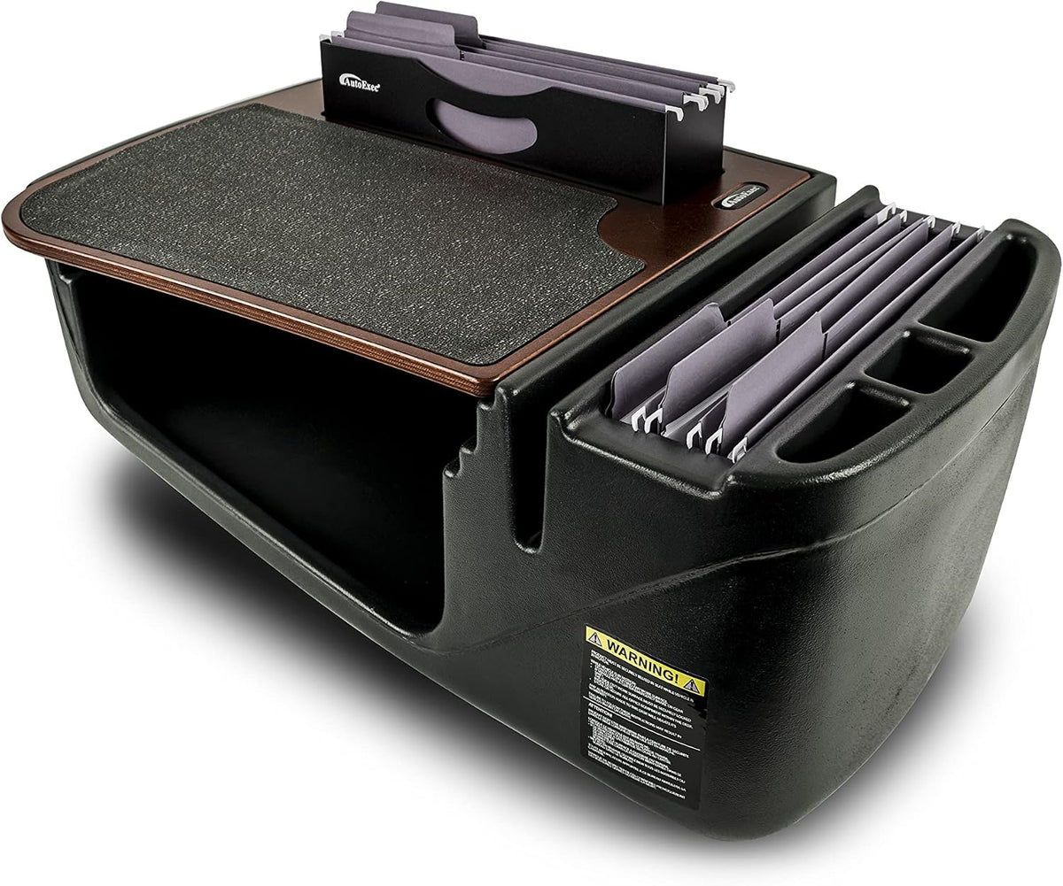 AutoExec AE-FMEF-PI-21M Efficiency FileMaster Car Desk for Your Vehicle Workstation and Mobile Office, Mahogany with 400 watt Power Inverter