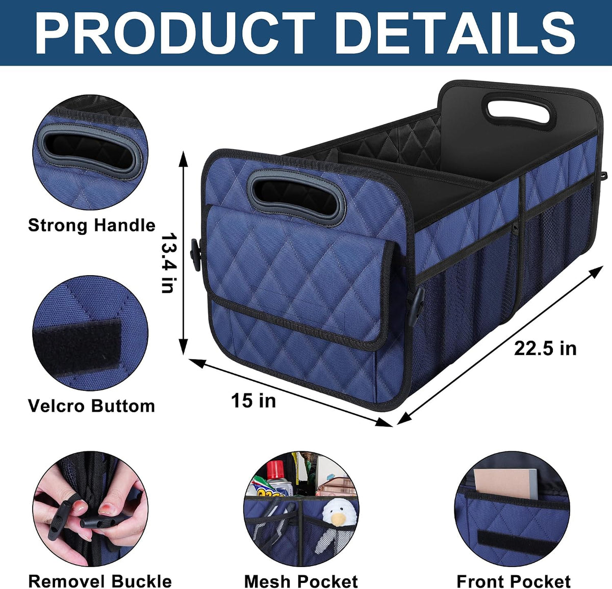 Deosk Car Trunk Organizer for SUV, Car Organizers and Storage with Reinforced Handles, Car Accessories for Women/Men 70L Waterproof Polyester Trunk Organizer(Large, Navy Blue)