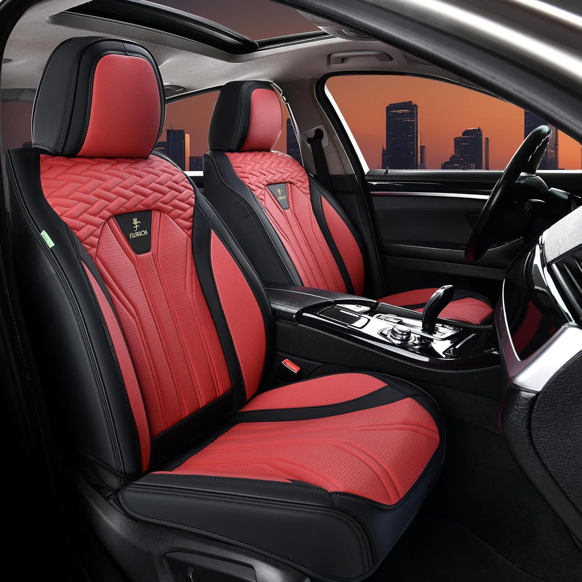 FLORICH Leather Seat Covers, Car Seat Covers Full Set, Car Seat Protectors 5 Seats, Automotive Seat Covers Driver Seat Covers Fit for Most Cars Trucks SUV-Black&Burgundy