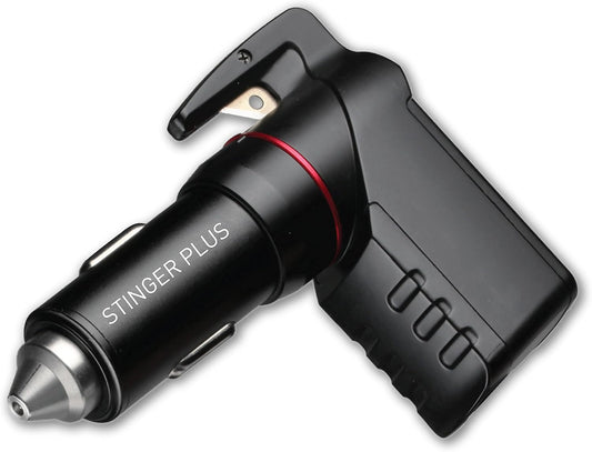 Ztylus Stinger Plus USB Emergency Escape EDC Tool: Life-Saving Rescue Car Charger, Spring Loaded Window Breaker Punch, Seat Belt Cutter, Dual USB Ports 3.1A Max Output (1x Black Stinger Plus)