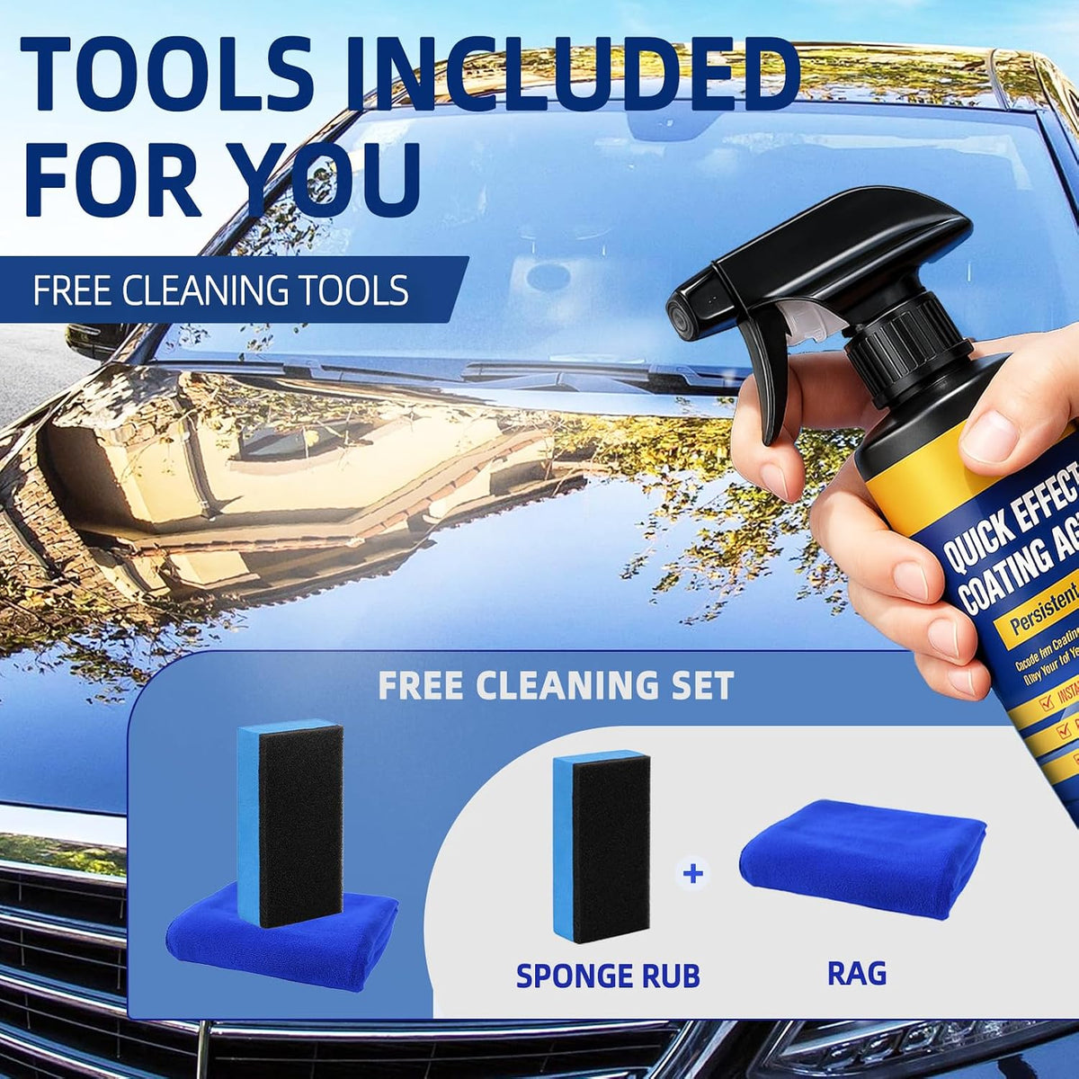 2Pcs Advanced Car Quick-Acting Coating Agent Spray, Scratch Wax Polish Waterless Wash, Quick Effective Coating Spray, Oil Film Emulsion Glass Cleaner