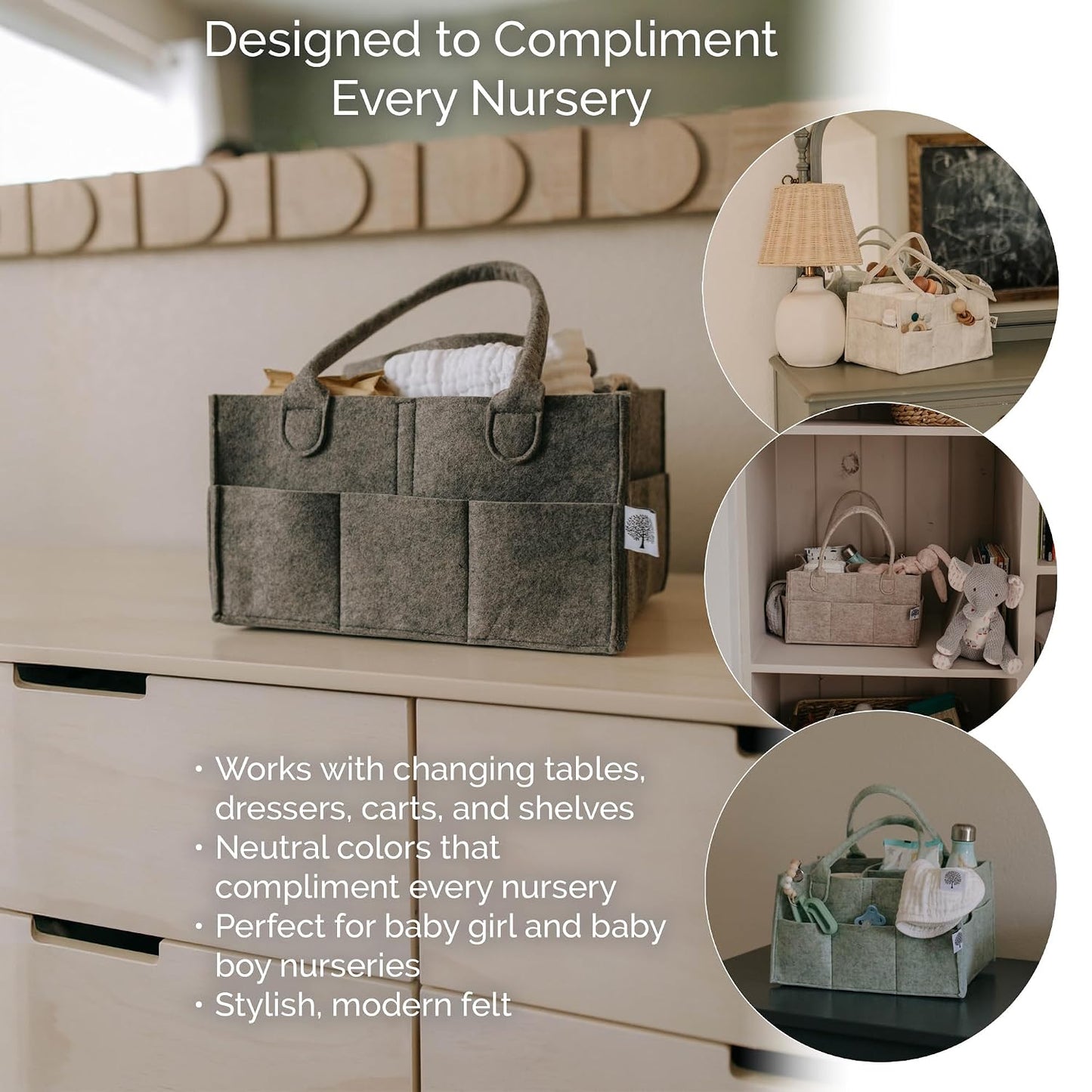 Parker Baby Co. Diaper Caddy - Nursery Storage Bin and Car Organizer for Diapers and Baby Wipes - Charcoal, Large