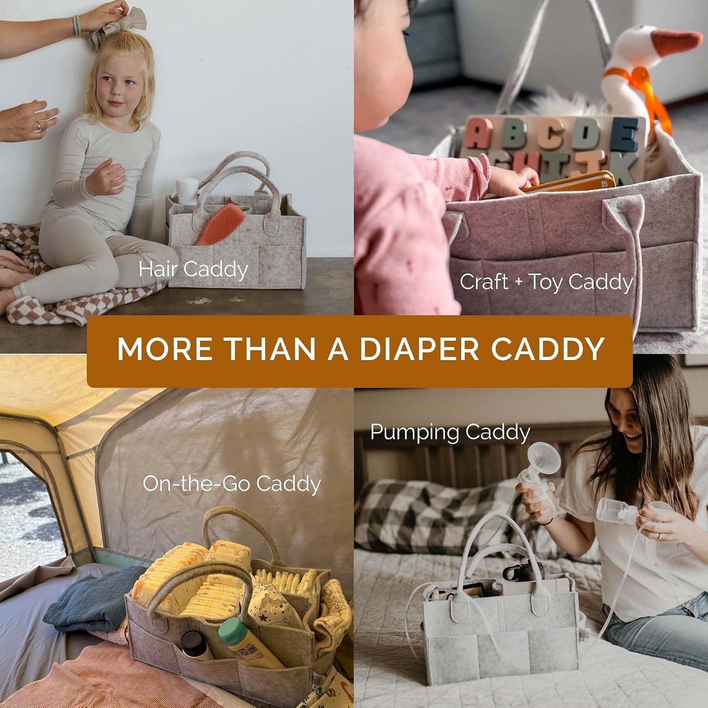Parker Baby Diaper Caddy - Nursery Storage Bin and Car Organizer for Diapers and Baby Wipes - Gray, Regular