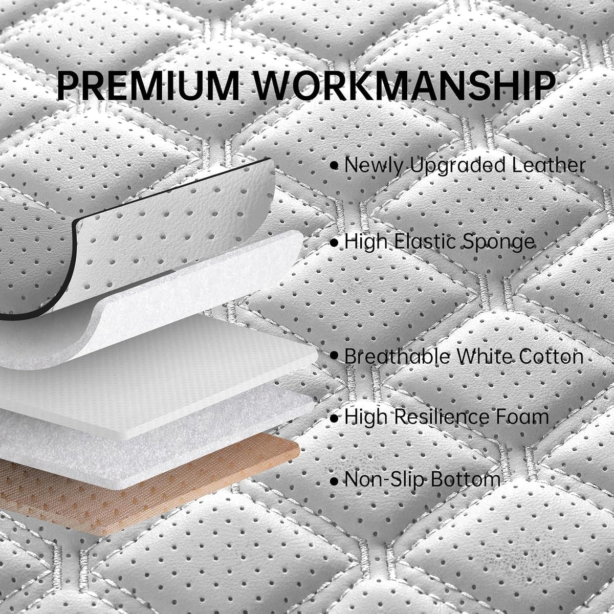 Car Seat Covers Full Set,5 Seat White Leather Seat Covers for Cars,Front Seats and Back Seat Cover,Waterproof Car Seat Cushion Protectors,Universal Fit for Most Cars SUV Trucks (White Black, Full Set)