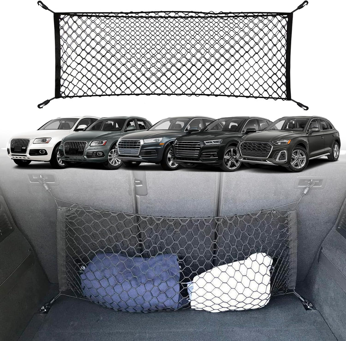 Envelope Style Automotive Elastic Trunk Cargo Net for Audi Q5 SQ5 Q5 Hybrid 2009-2024 - Premium Trunk Organizer and Storage - Luggage Net for Crossover - Car Organizer for Audi Q 5 SQ 5 Q 5