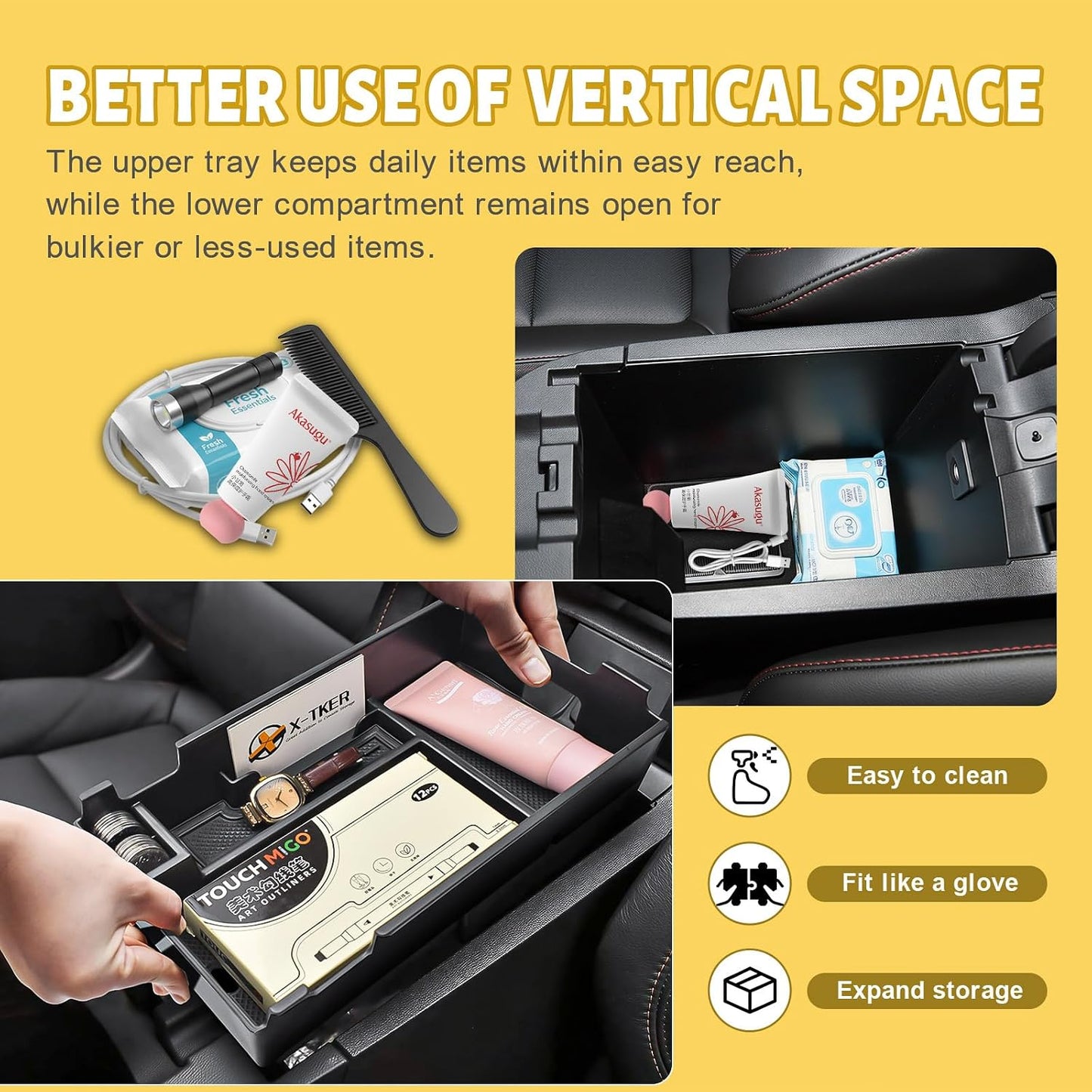 Center Console Organizer Tray for 2018-2024 Chevy Equinox Accessories | Middle Armrest Storage Box, Multi-compartment Design, Quick Access to Daily Essentials, NOT For 2025 2026 Models