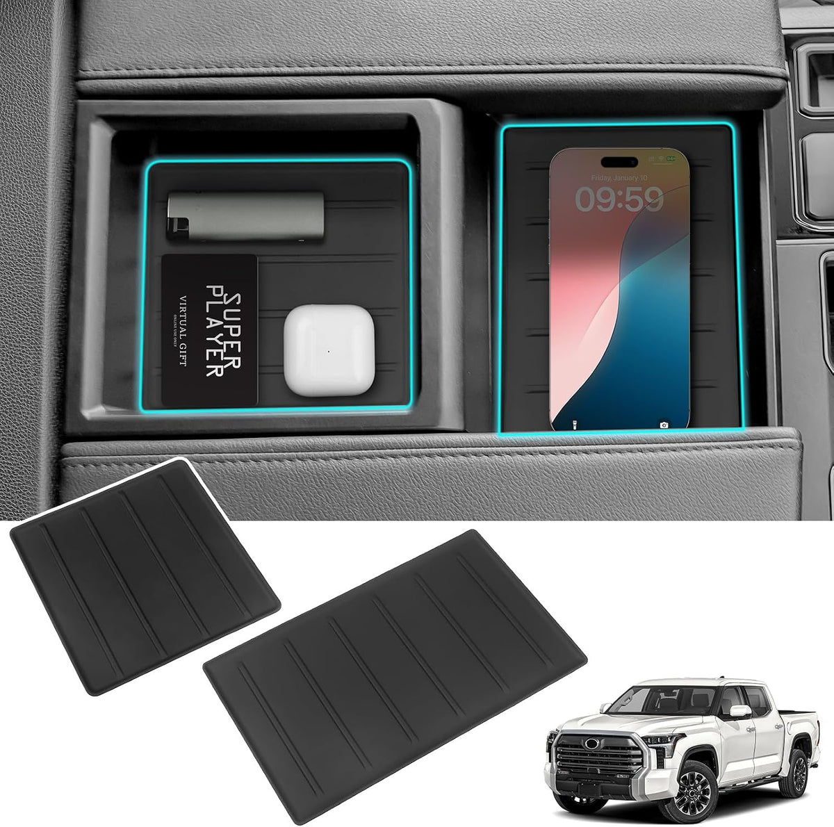 2PC Center Console Tray Liner Compatible with Toyota 2022-2026 Tundra (Only Fit SR,SR5,Limited) & 2023-2026 Sequoia Accessories Center Console Organizer Protective Pad