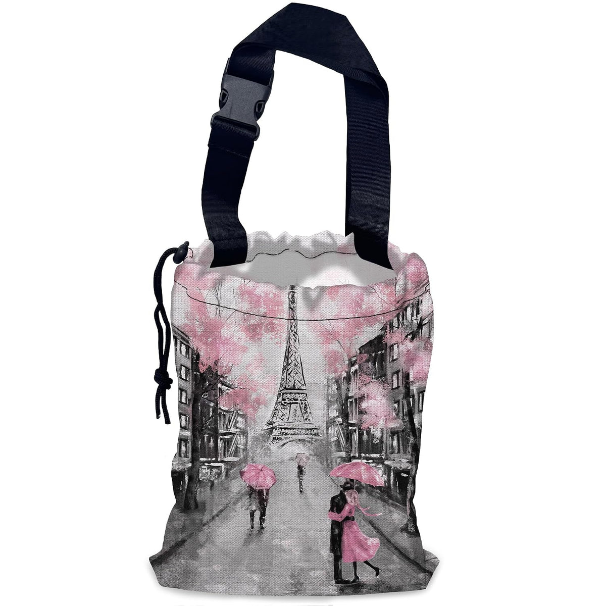 Eiffel Tower Car Trash Bag,Paris Oil Painting Hanging Drawstring Car Garbage Bag, Waterproof Canvas Car Back Seat Organizer with Adjustable Buckle, for Vehicles, SUVs, Camping, Road Trips
