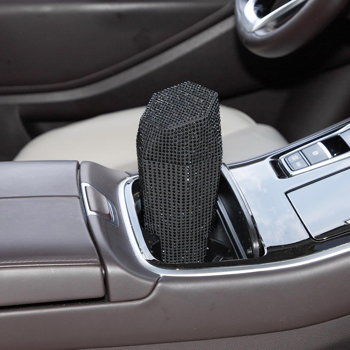 ACROPIX Car Trash Can Trash Bin Rhinestones Portable 3.5" Length 3.1" Width 7.9" Height Black Rhinestone Plastic