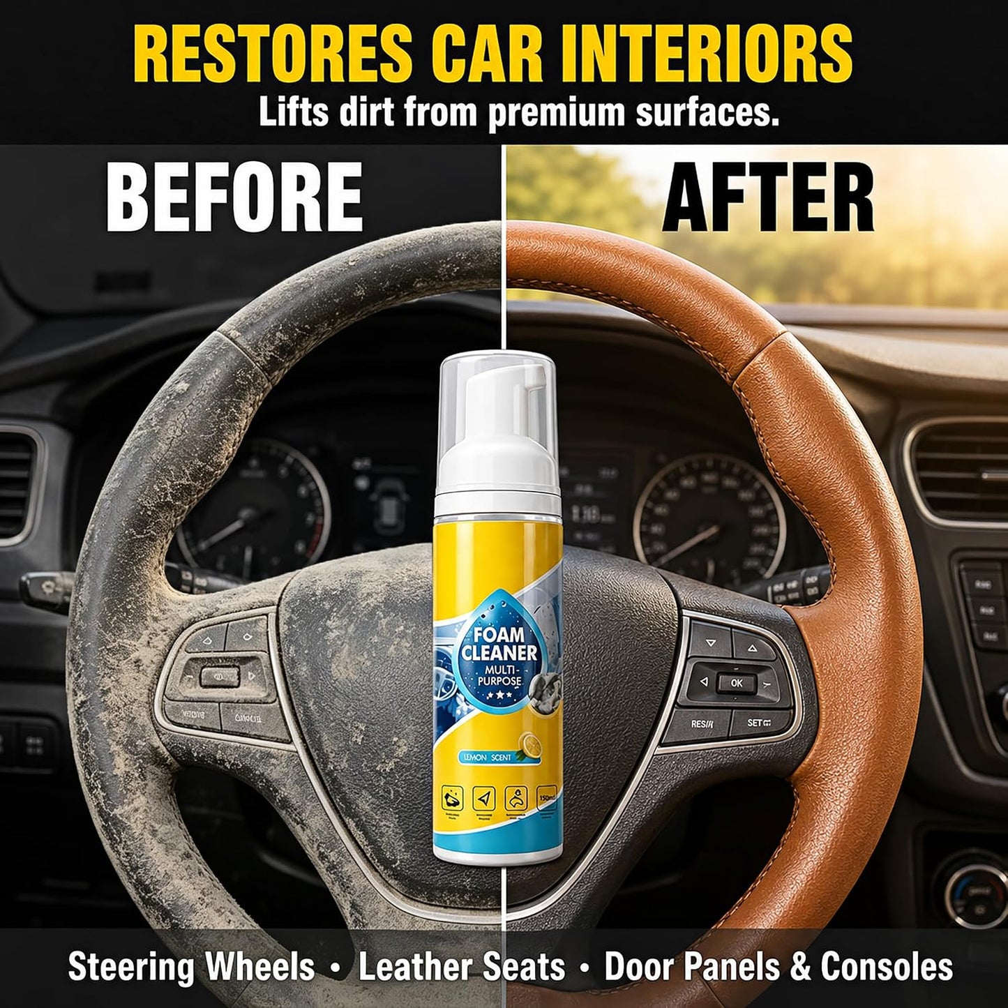 4-in-1 No-Rinse Foam Cleaner, Auto Go Foam Cleaner Multi Purpose All Purpose Spray for Interior Car &amp; Sneaker Cleaner, Car Seat, Upholstery, Sofa, Kitchen, Bathroom, Tile, Home, Fabric &amp; Home Care