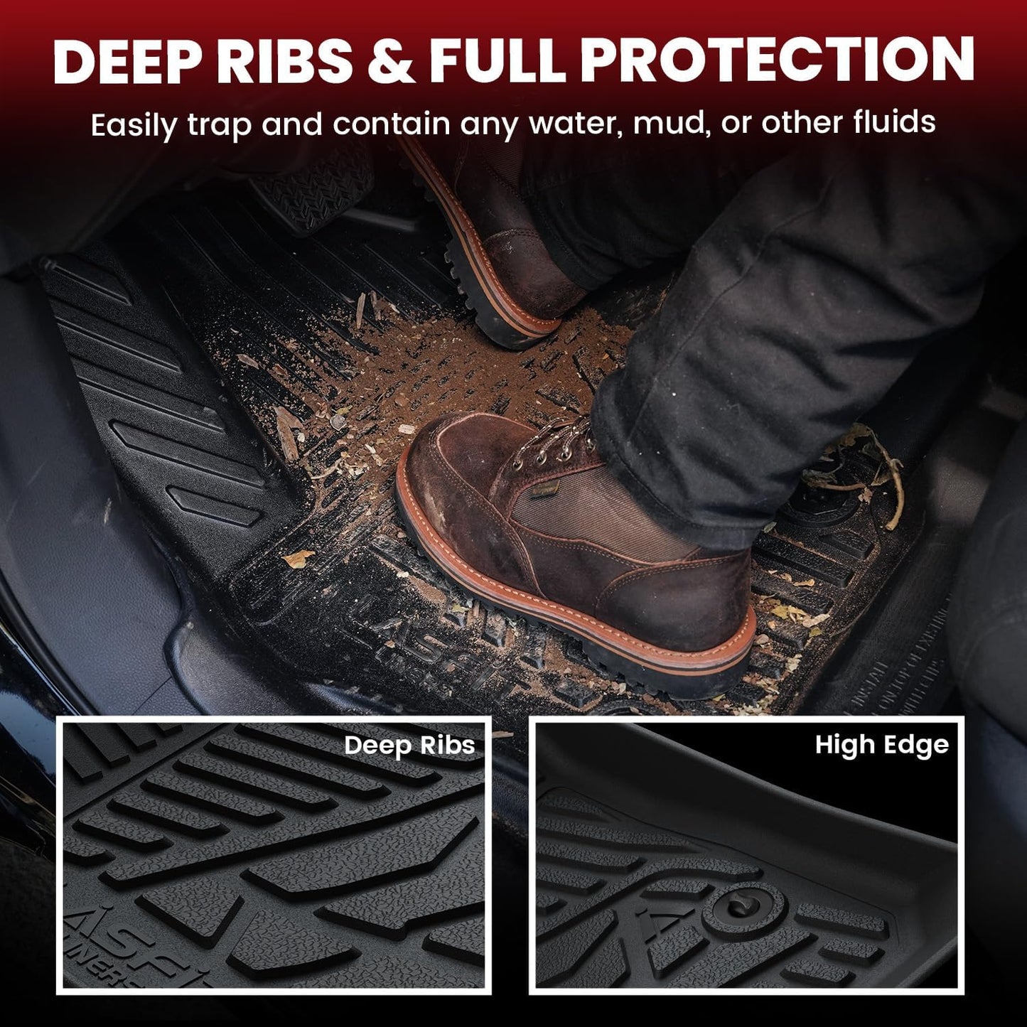 LASFIT Floor Mats for Nissan Frontier 2022-2026 Crew Cab (Not Fit King Cab), All Weather TPE Custom Fit Easy Clean Durable No-Curling Floor Liners for Frontier 1st & 2nd Row Car Mats, Black
