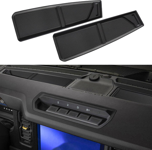 Silicone Dash Dashboard Cover Mat for Ford Bronco Accessories 2021 2022 2023 2024 2025 2026 Anti Dust Dash Pad Tray Insert Liners Compartments Mat for Bronco 2/4-Door 2Pcs Set (Black Trim)