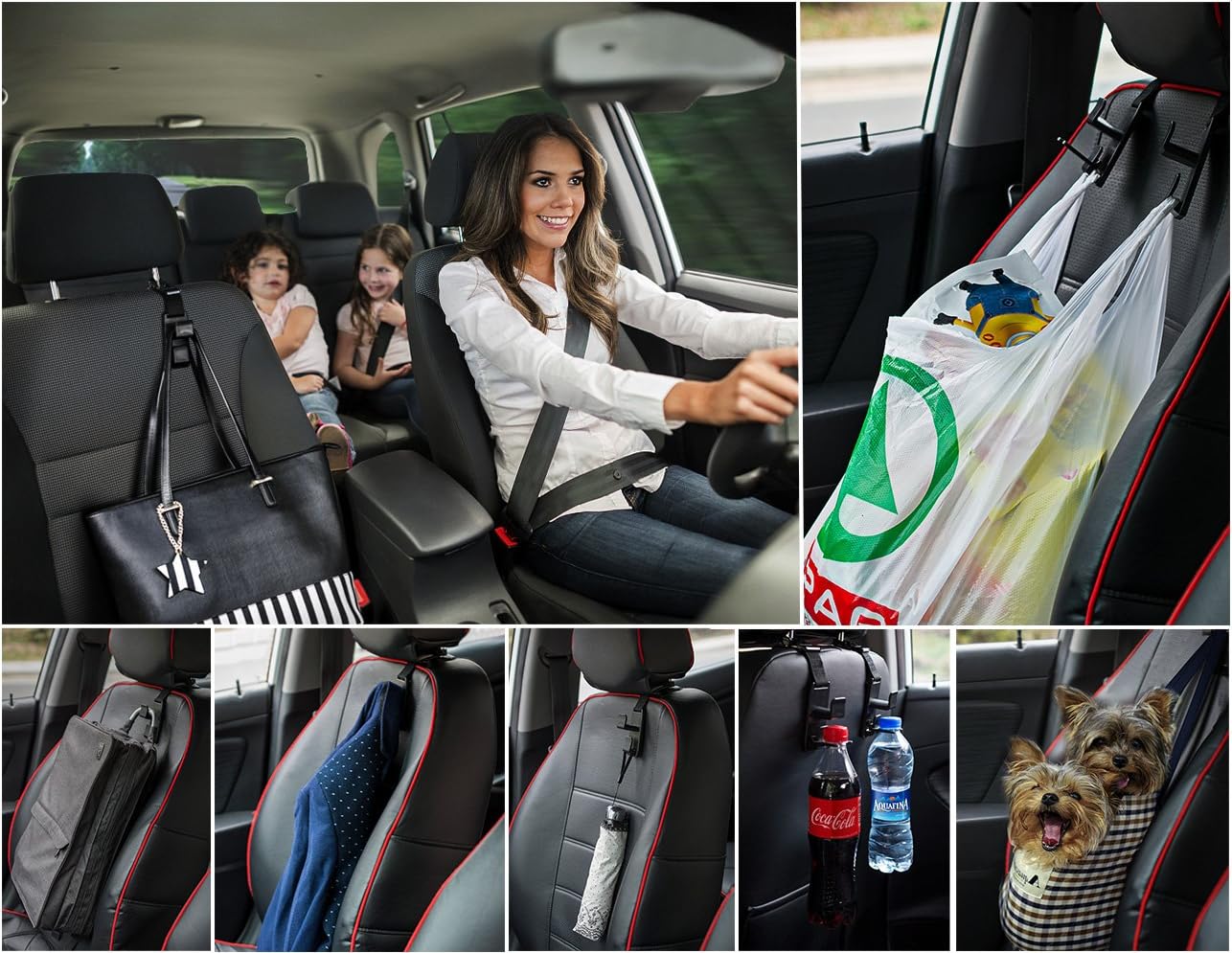 Magic Headrest Hooks for Car, Purse Hanger Headrest Hook Holder for Car Seat Organizer Behind Over the Seat Car Hooks-Hang Purse or Grocery Bags,Black,4Pack