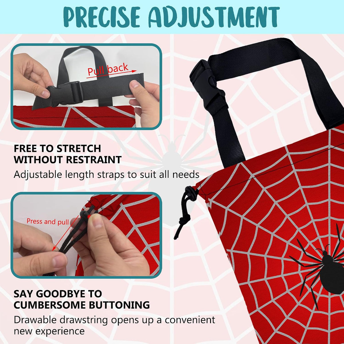 Car Garbage Bag Spider on Spider Web Drawstring Car Trash Bag Hanging for Back Seat with Adjustable Buckle Canvas Vehicle Trash Can Easy-to-Install