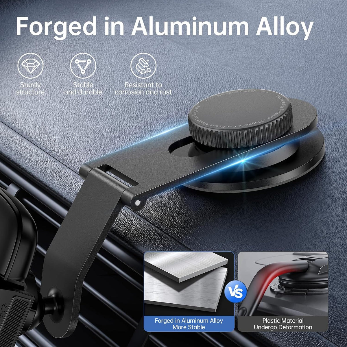SYNCWIRE Car Phone Holder for Universal Dashboard [Super Stable] Car Phone Mount Foldable Aluminum Alloy Arm for iPhone 17 16 15 14 13 12 Series & All Phones