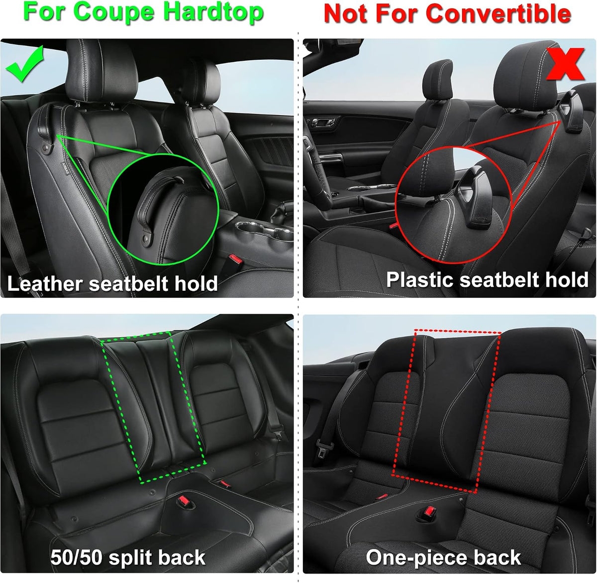 GIANT PANDA Customized Full Set Car Seat Covers Fit Ford Mustang Coupe Hardtop 2015 2016 2017 2018 2019 2020 2021 2022 2023 2024 2025 2026- (Red)