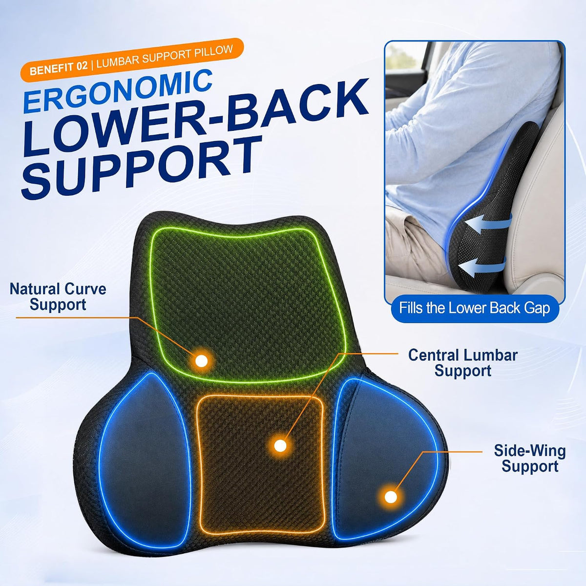 Lofty Aim Car Seat Cushion and Lumbar Support Pillow Set, Car Back Support