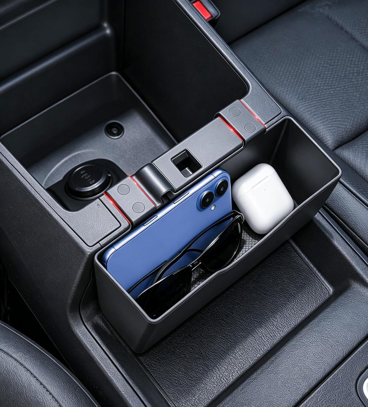Autorder Center Console Hanging Organizer for 2022-2026 Nissan Frontier - Front Hanging Armrest Storage Box Middle Console Tray - ABS Black