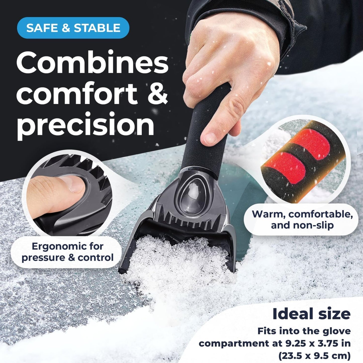 Car Ice Scraper for Car Windshield Test Winner 2026* - Ergonomic Professional Snow Scraper for Car Fast & Strong - Efficient & Safe Windshield Scraper for Ice and Snow