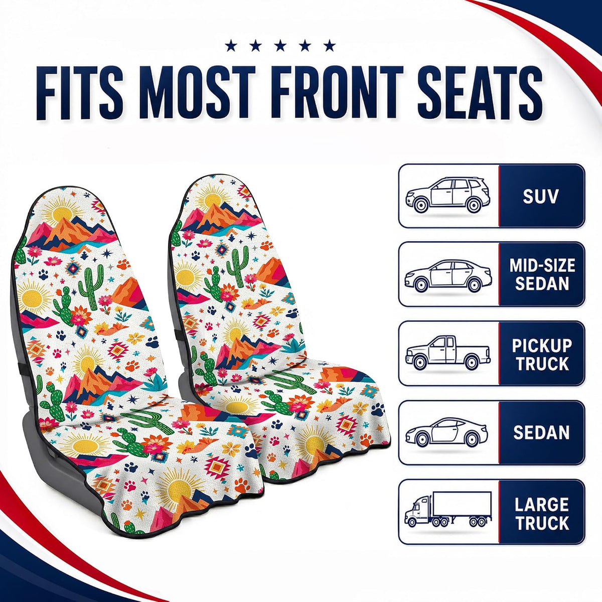 Car Seat Towel Cover 2 Pack for Front Seats, Sweat Absorbent Car Seat Protector with Non-Slip Backing, Waterproof Towel Car Seat Covers for Runners, Gym, Swimming, Beach, Desert Cactus