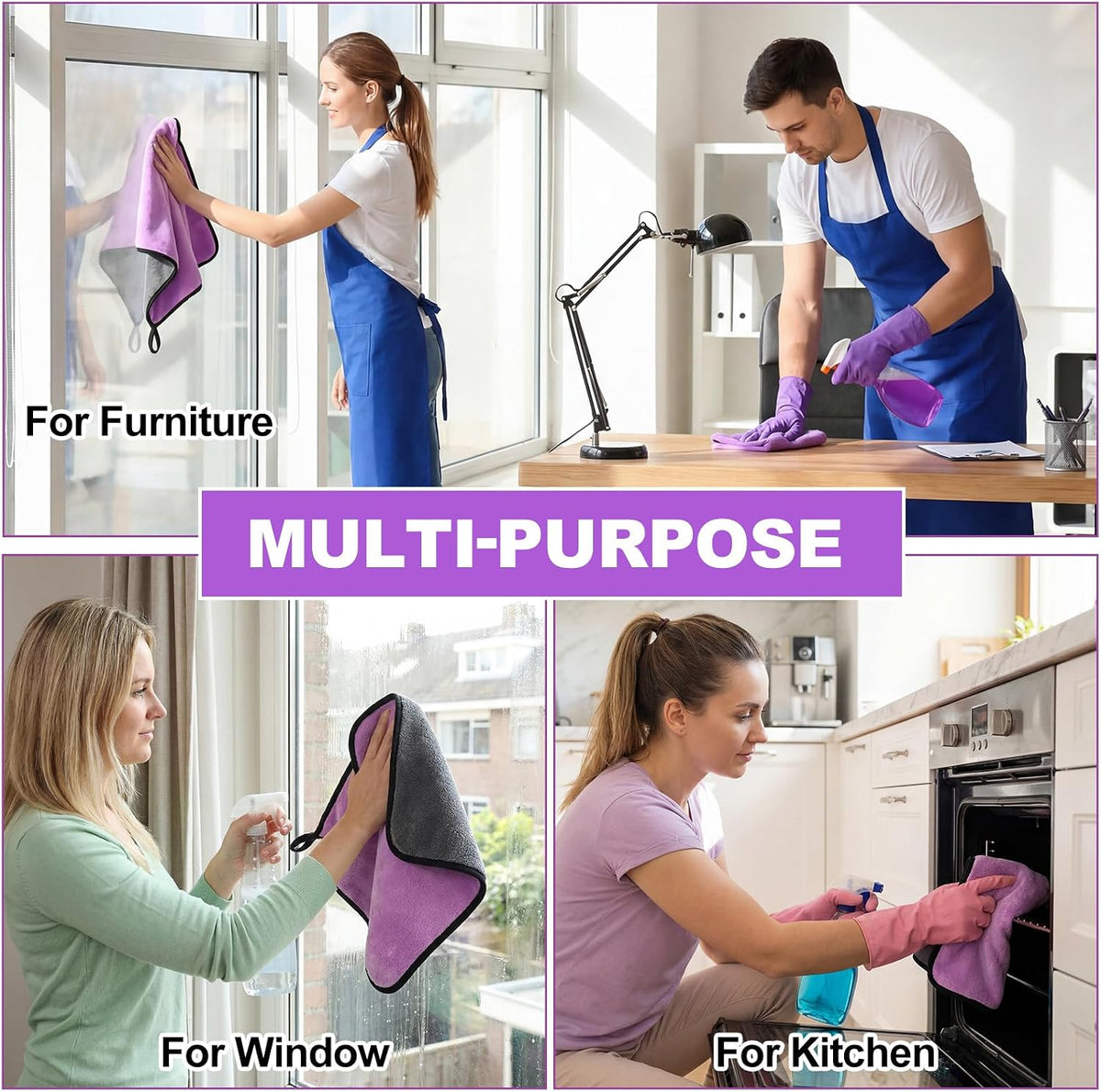 20 Pcs Microfiber Car Drying Towels 800 Gsm Thick Plush, Grey and Purple