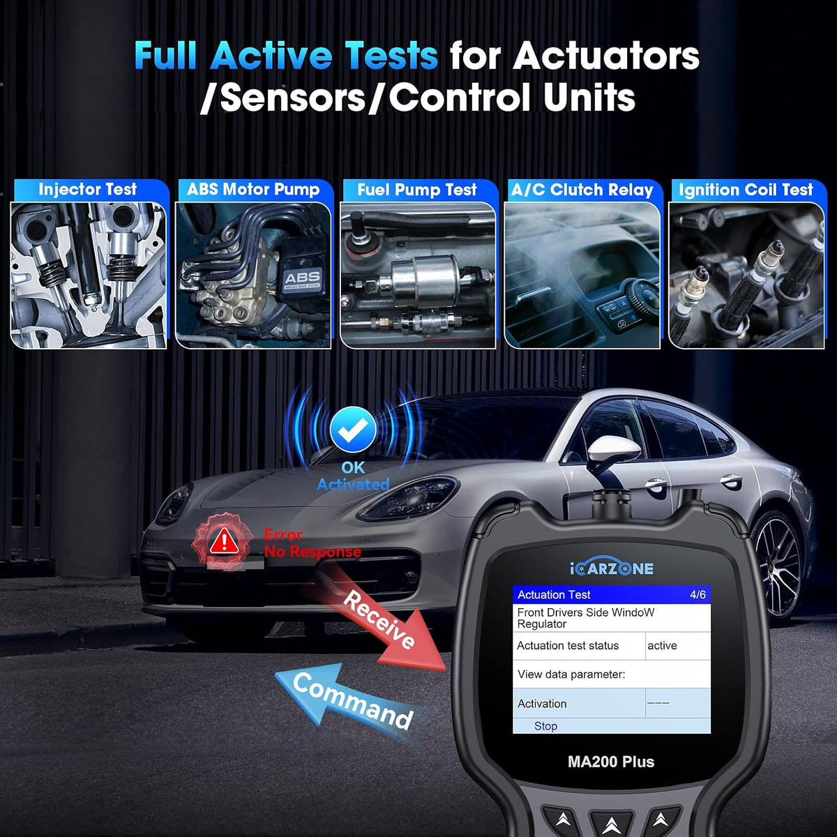 All Systems Bi-Directional Diagnostic Scan Tools MA200 Plus Code Reader for 10000+ Car Models 6 Services Live Data Battery Test Full OBD2 Scanner Lifetime Free Upgrade AutoVIN CAN FD