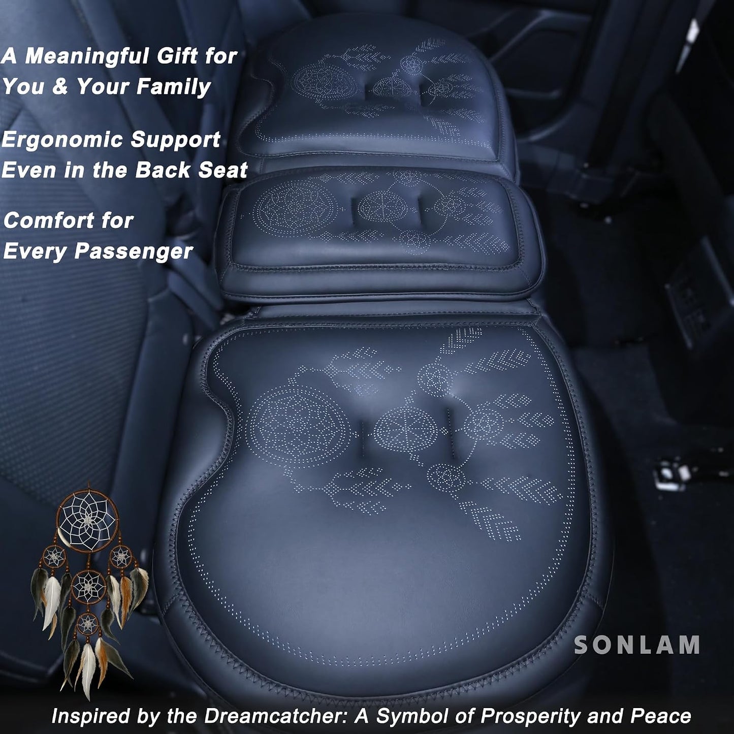 Comfort Dreamcatcher Car Seat Cushion Non-Slip - Relaxing, Optimal Support & Posture for Long Drive (Front Seats (All Black))