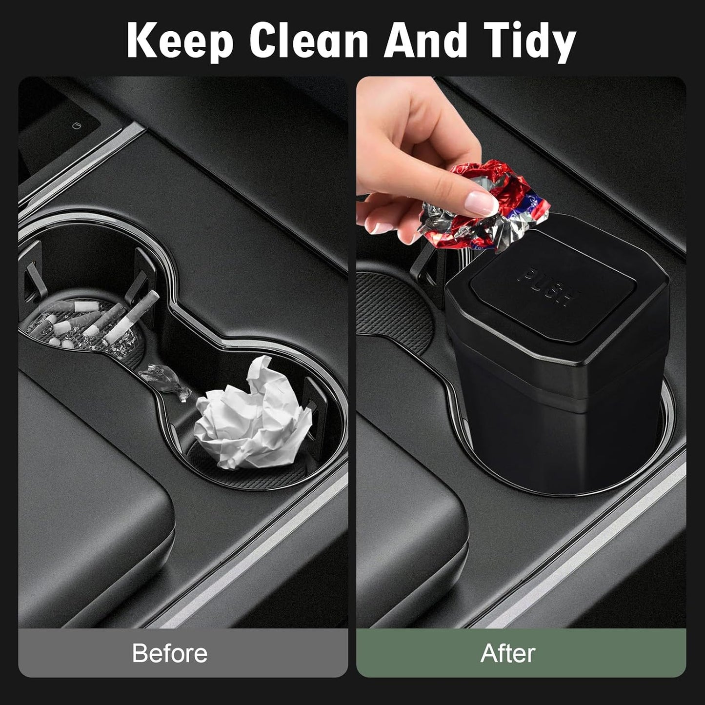 Car Trash Can with Lid - 2 Packs Mini Car Garbage Can Bin for Cup Holder - Black Small Leakproof Vehicle Trash Bin for Back Seat, Cute Automotive Accessories Organizers and Storage for Door SUV Truck