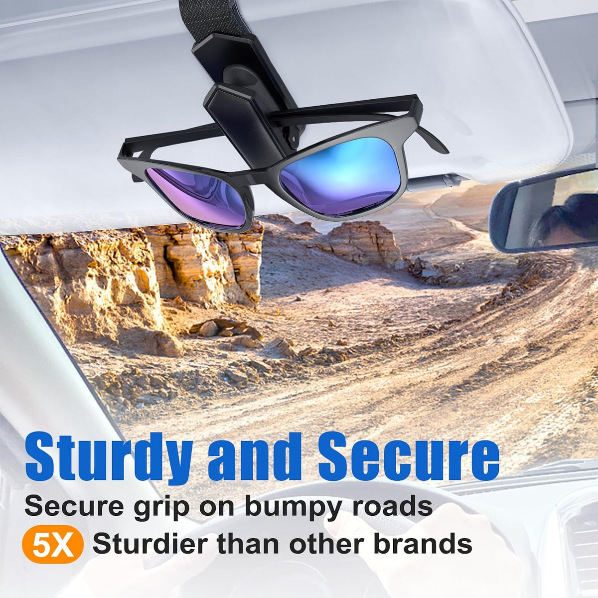 Veharvim Sunglass Holder for Car (One-Handed-Operation, Gentle & Secure Hold, Silicone Padded, Universal Fit, Metal Clip) Visor Sunglass Holder Clip,Visor Sunglass for Car (Black, 2 Pack)