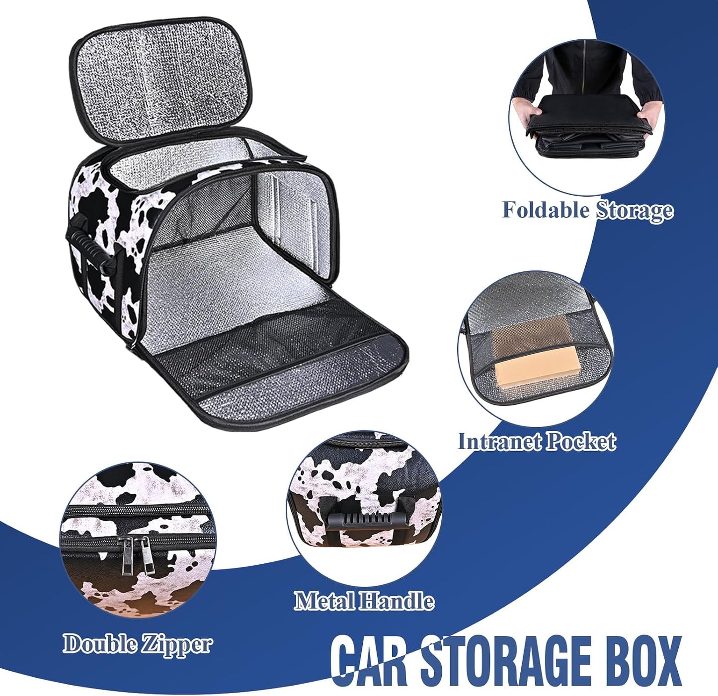 Cow Print Insulated Cooler Bag for Car, Multi-Mode Portable Thermal Lunch Cooler Tote, Reusable Thermal Storage Bag for Drinks, Snacks & Food, Ideal for Car Seat, Trunk, Road Trips & Travel