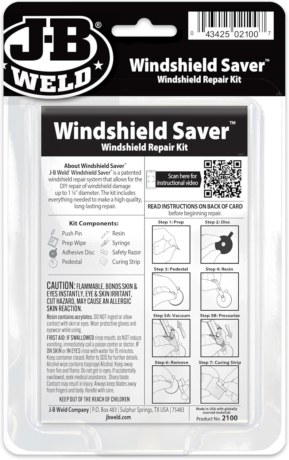J-B Weld 2100 Windshield Saver Repair Kit, 0.025 fl. oz